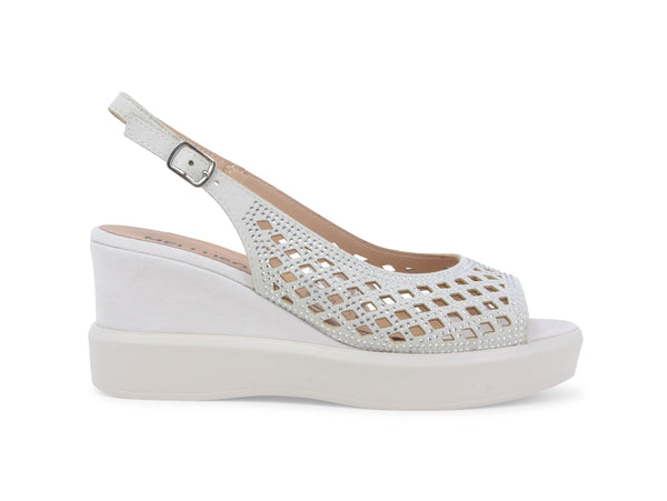 Melluso Sandalo Donna con Zeppa Traforato Strass Camoscio Bianco R80555-245187